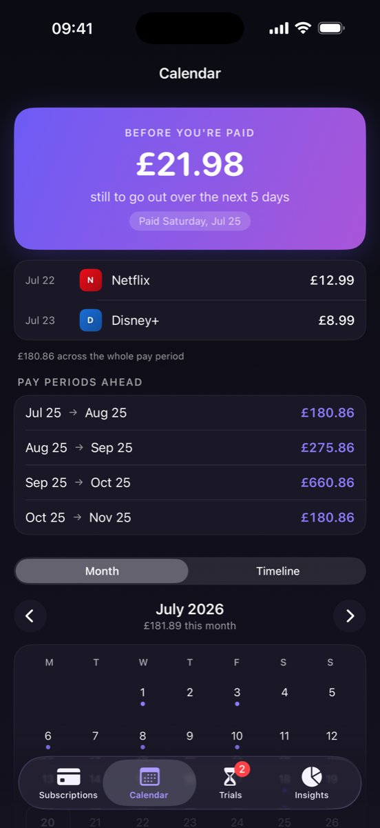 Pay period screen