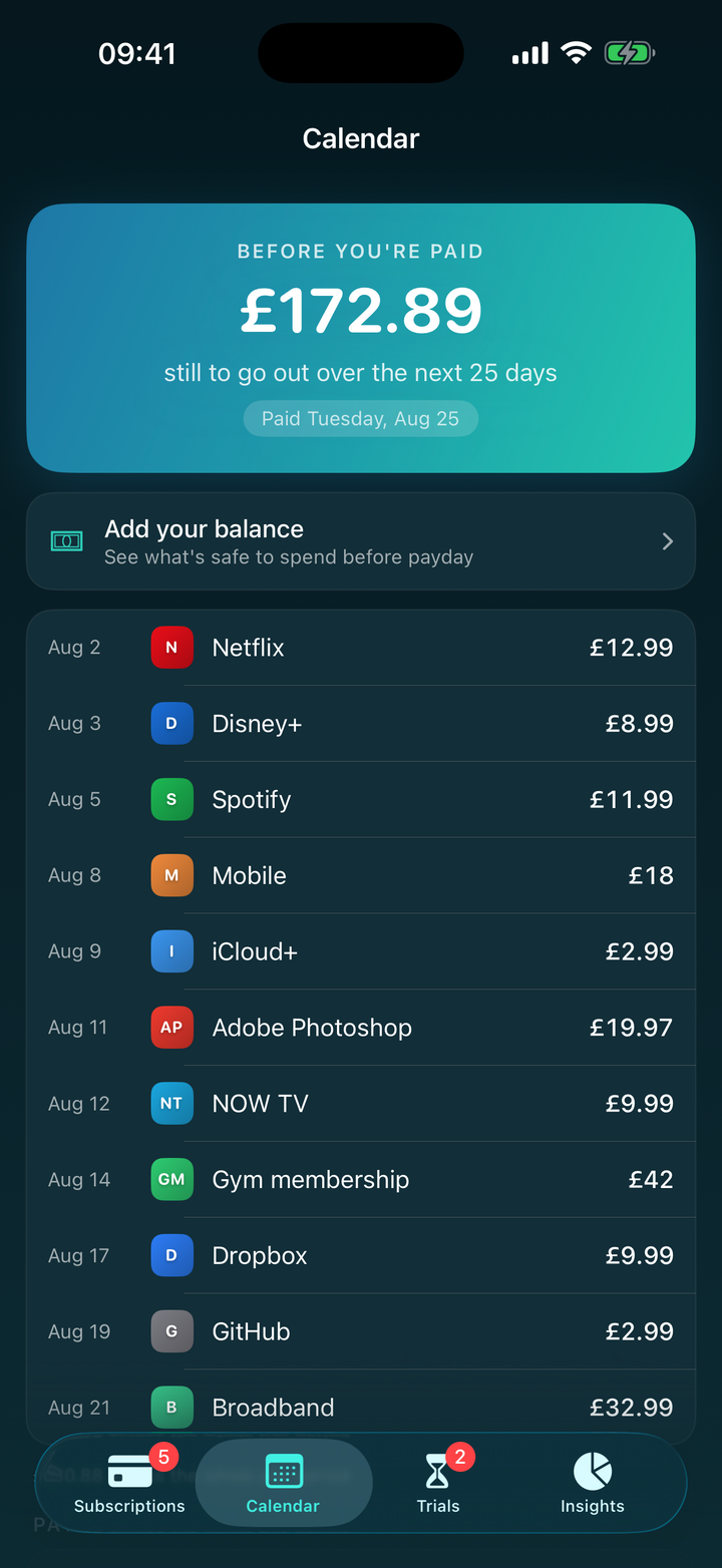 Pay period screen